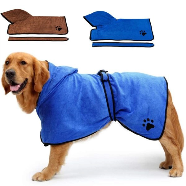 Peignoir de bain à capuche pour chien Manteau pour chien Vêtement chien a7796c561c033735a2eb6c: Bleu|Marron