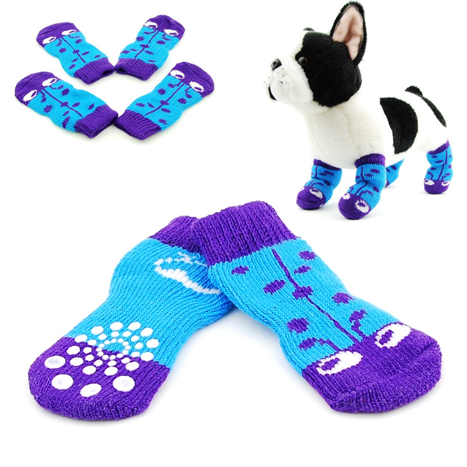 Chaussettes tricotées antidérapantes pour chien Chaussette pour chien Vêtement chien couleur: Bleu|Rose|Rouge