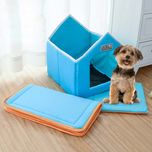 Niche mignon en forme de maison pour chien Couchage chien Lit pour chien couleur: Bleu|Marron|Rose