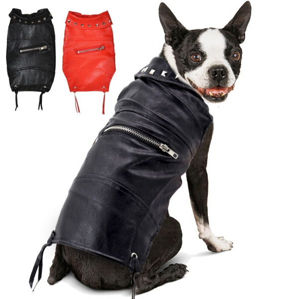 Veste en cuir pour chien Manteau pour chien Vêtement chien couleur: Noir|Rouge