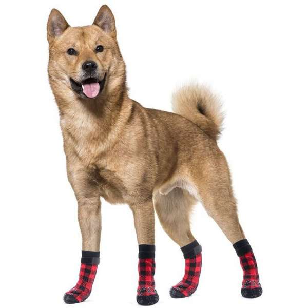 Chaussons antidérapantes carreaux pour chien Chaussure pour chien Vêtement chien Matériau: Coton
