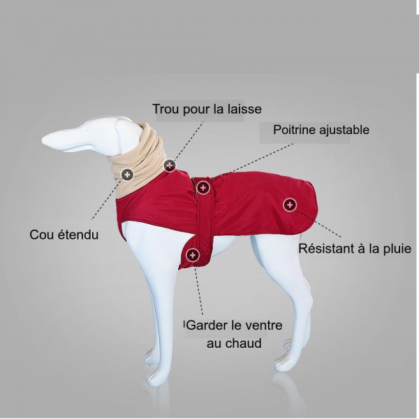 Vêtement chaud imperméable couleur unie pour grand chien Vêtement chien Manteau pour chien couleur: Noir|Rouge|Vert